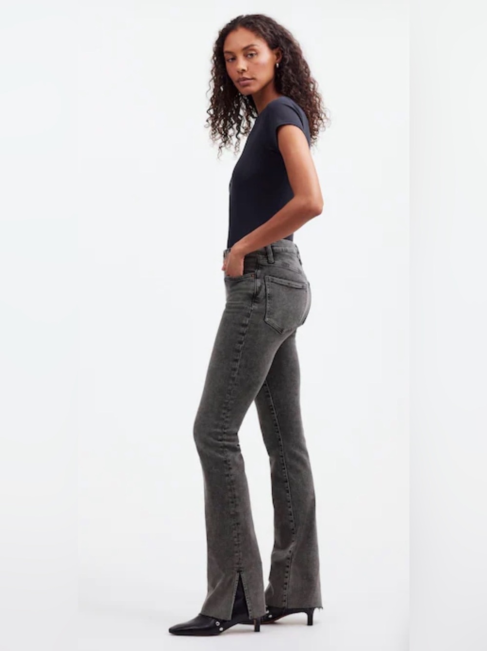Madewell Kick Out Full-Length Jeans Women 33 Charcoal Grey Black Bootcut Stretch